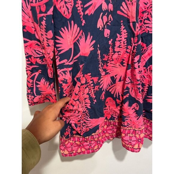 Lilly Pulitzer Womens Tropical Print Tunic Dress M Cotton Navy & Pink XS - Picture 4 of 10